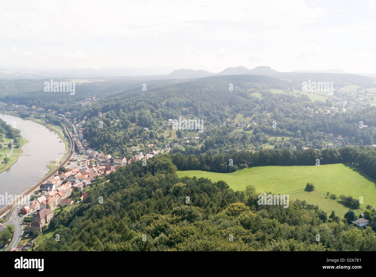 Vista da Konigstein fortezza sul fiume Elba, Germania Foto Stock