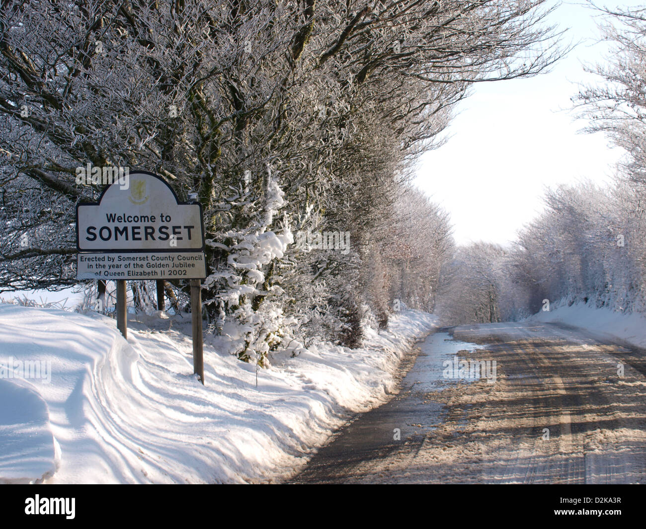 Benvenuti al Somerset cartello stradale, Exmoor, UK Gennaio 2013 Foto Stock