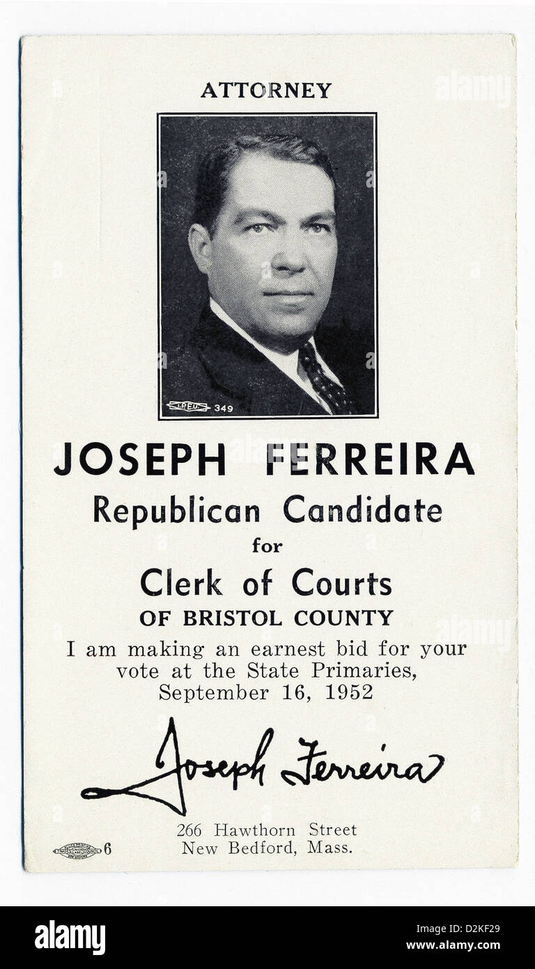 Questo candidato flyer per addetto dei giudici in New Bedford era effettivamente un blotter, come è tipico di tali volantini al momento. Foto Stock