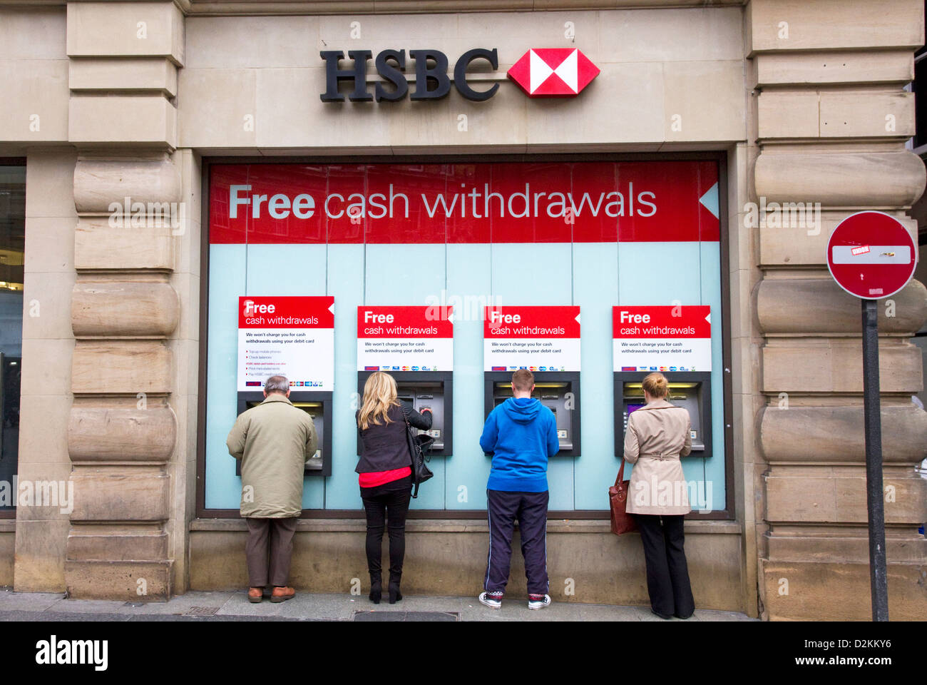 HSBC cashpoints, Grey Street, city centre, Newcastle upon Tyne, Tyne and Wear, England, Regno Unito Foto Stock