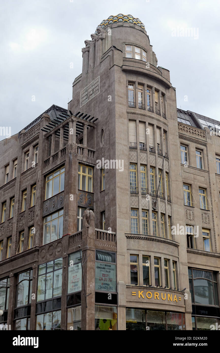 Koruna PalaceThe Art Nouvea shopping centre a Praga in Piazza Venceslao. Foto Stock