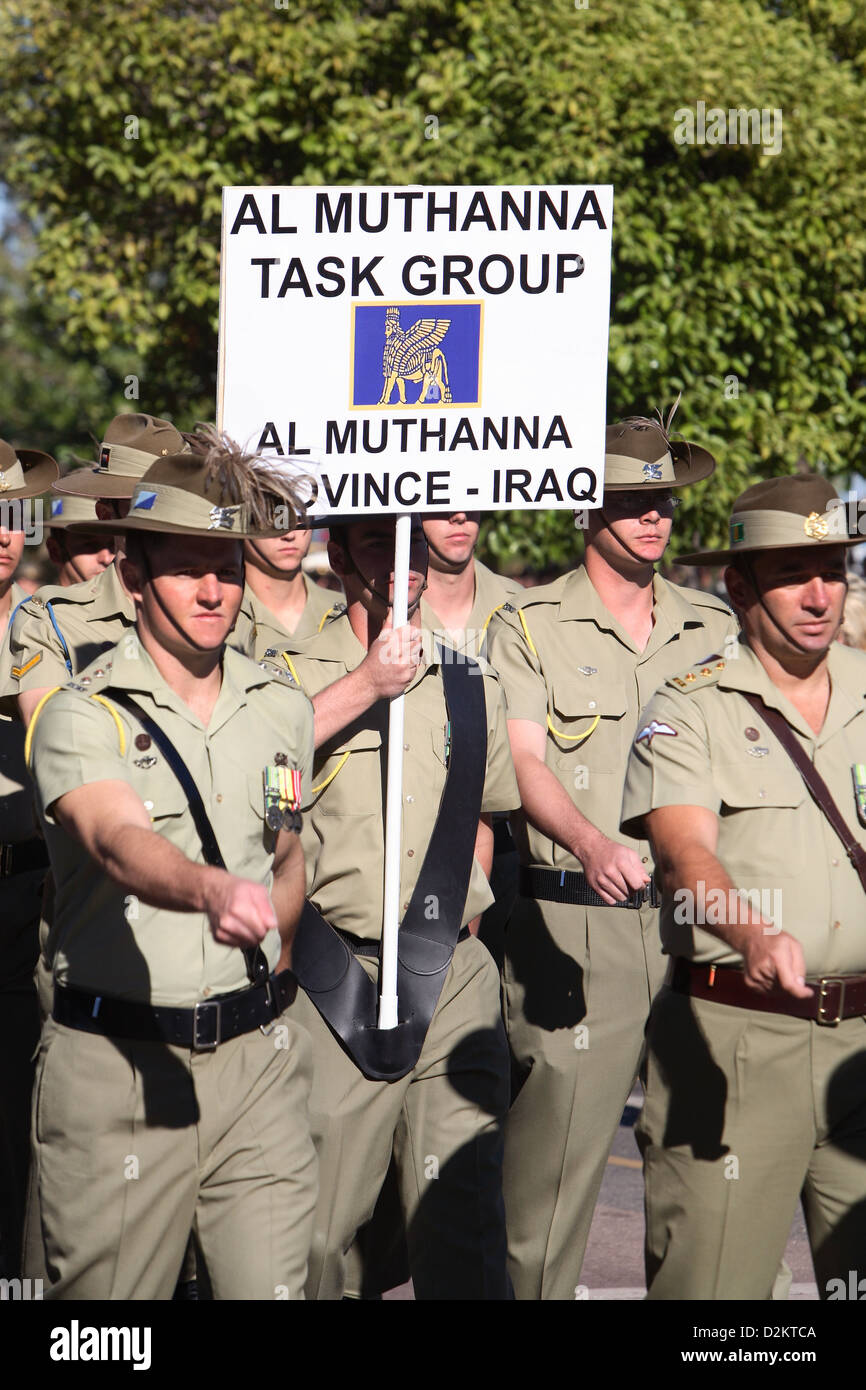 Parata militare da soldati australiani di ritorno dalla guerra in Iraq. Darwin, in Australia. Foto Stock