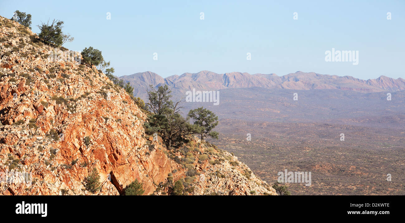 Vista da Larapinta Trail. West McDonnell Ranges, Australia centrale. Foto Stock