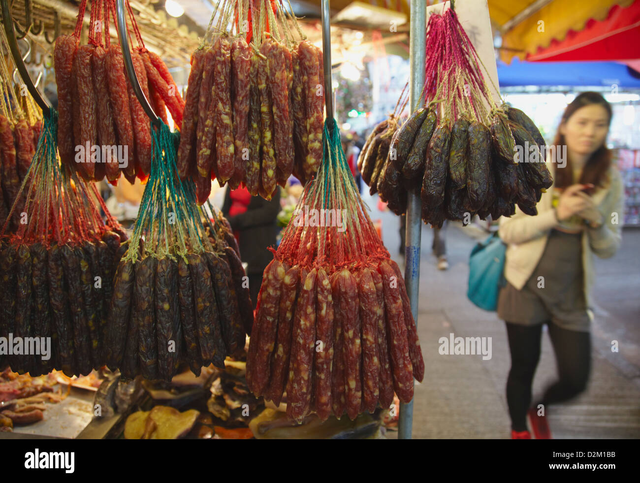 Salsiccia secca, Mongkok, Hong Kong, Cina Foto Stock