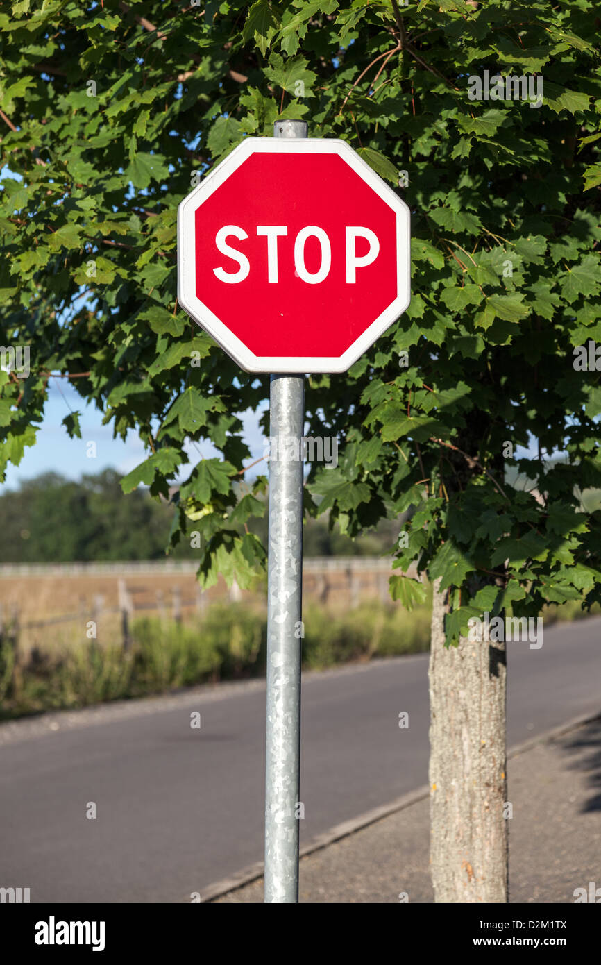 Segno di stop in Veauche nella regione Rhone-Alpes della Francia Foto Stock