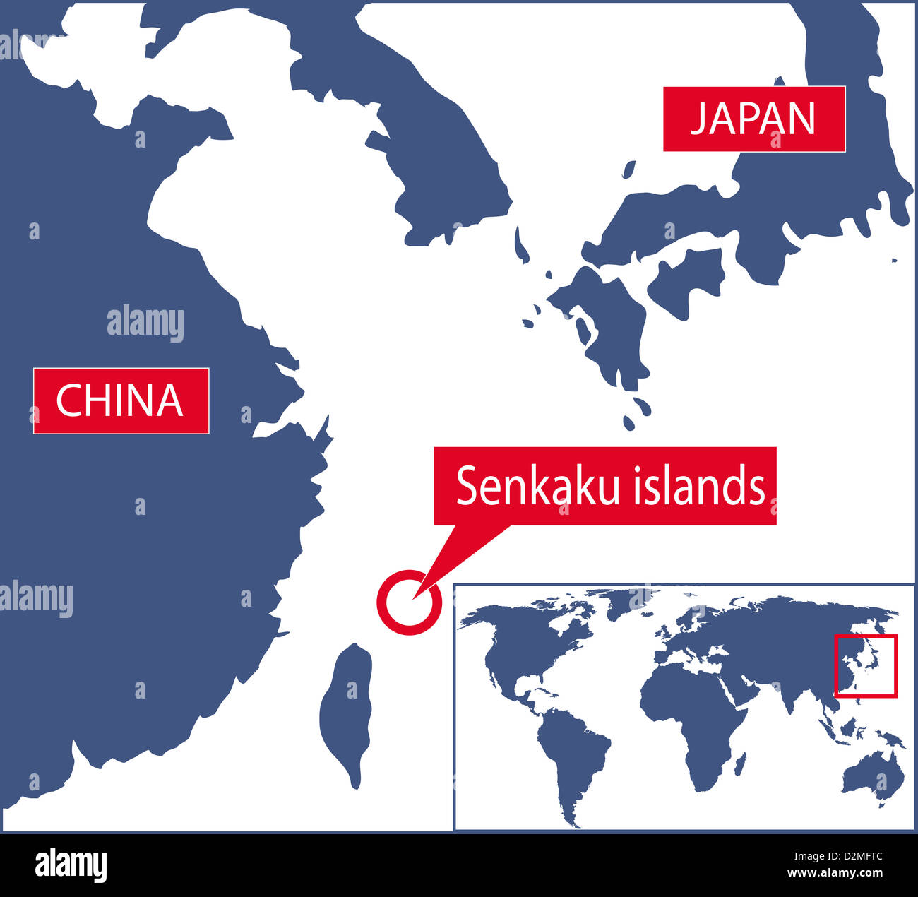 Isole Senkaku mappa. Il Giappone e la Cina le controversie territoriali. Foto Stock