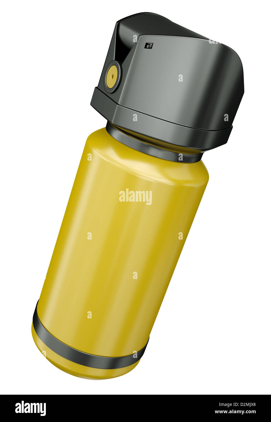 Peperone giallo spray/ gas lacrimogeni contenitore isolato su uno sfondo bianco. 3D render. Foto Stock