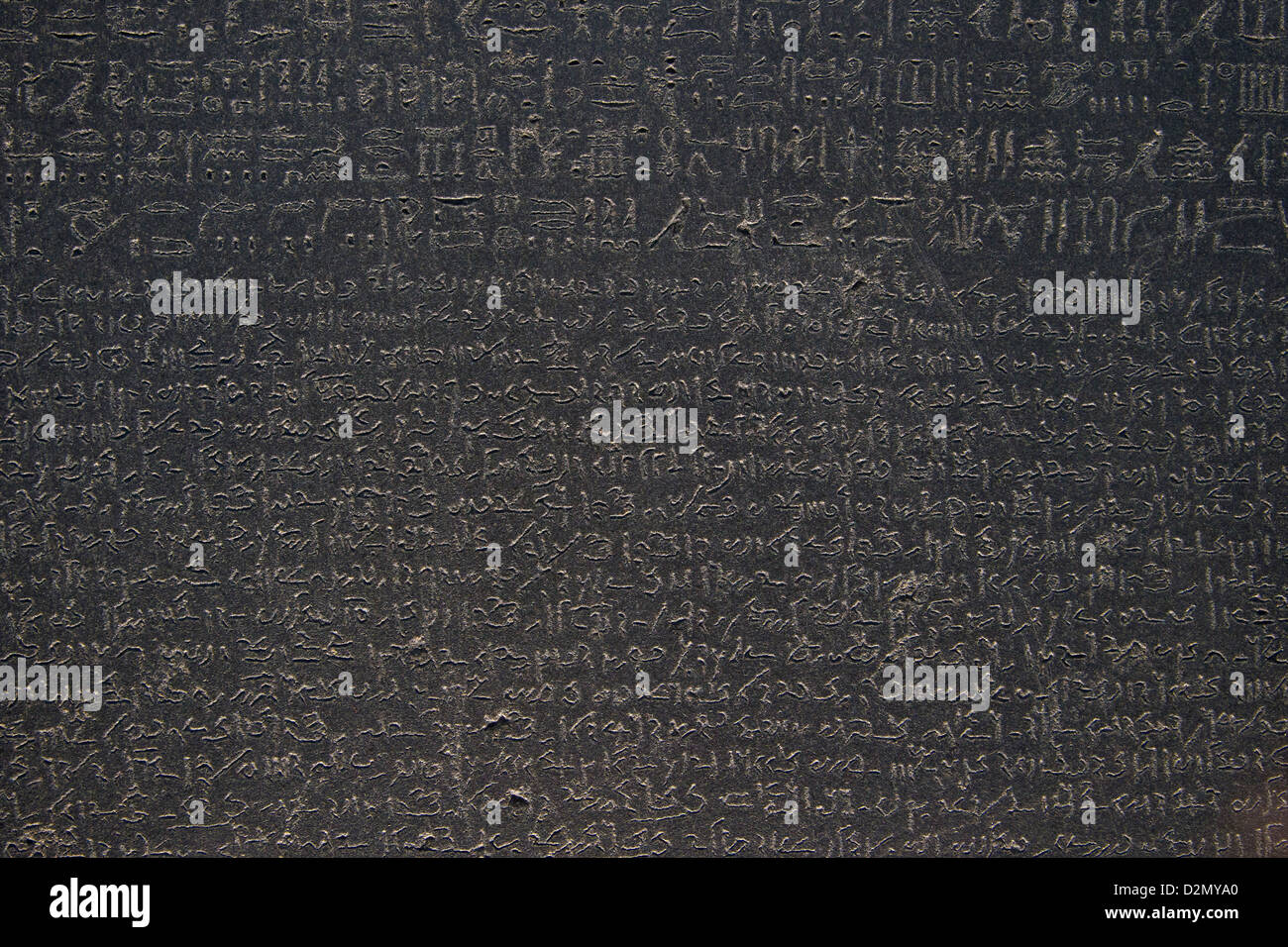 Geroglifici egiziani e demotic script, Rosetta Stone, 196 BC, il British Museum di Londra, Inghilterra, Regno Unito, GB, Isole britanniche Foto Stock