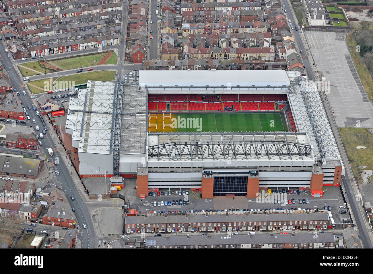 Fotografia aerea di Anfield Liverpool Foto Stock