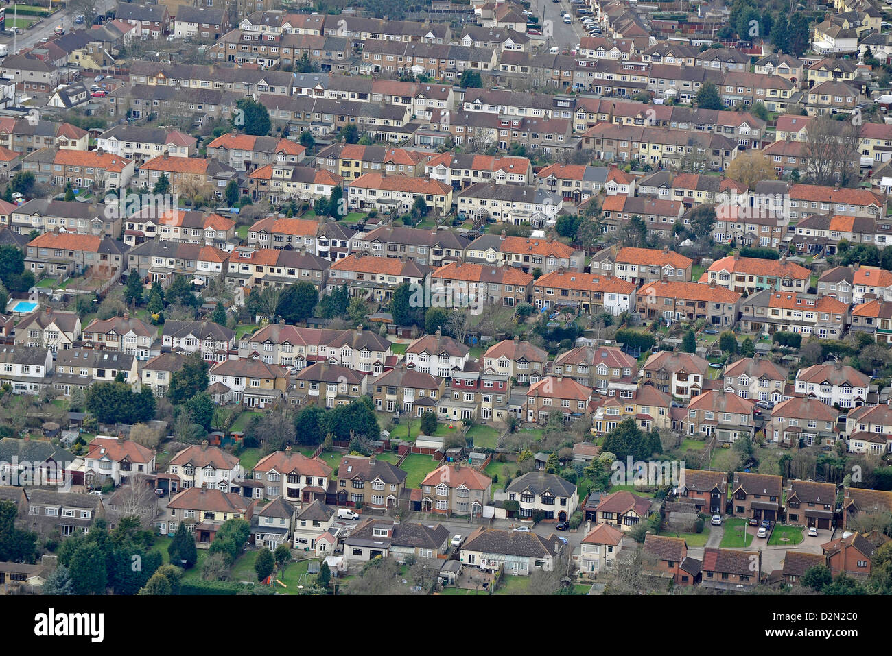 Fotografia aerea della scatola suburbane nel Regno Unito Foto Stock