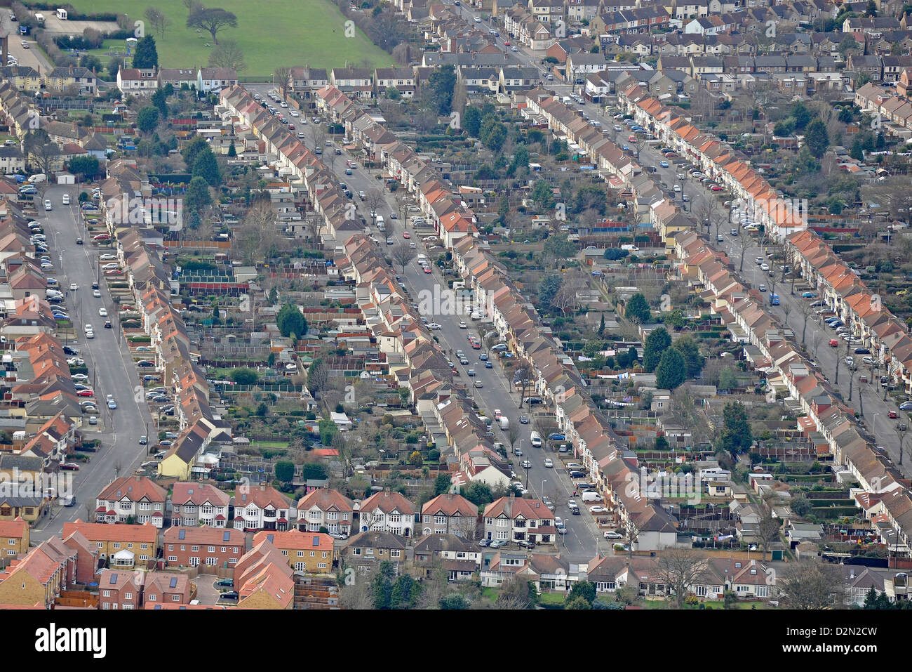 Fotografia aerea della scatola suburbane nel Regno Unito Foto Stock
