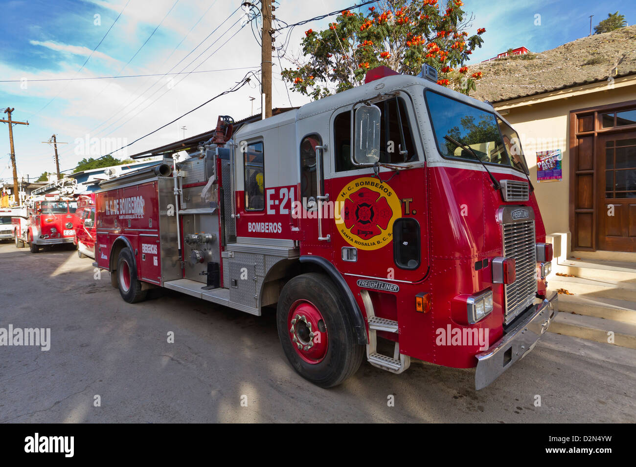 Camion dei pompieri, Santa Rosalia, Golfo di California (Mare di Cortez), Baja California Sur, Messico, America del Nord Foto Stock