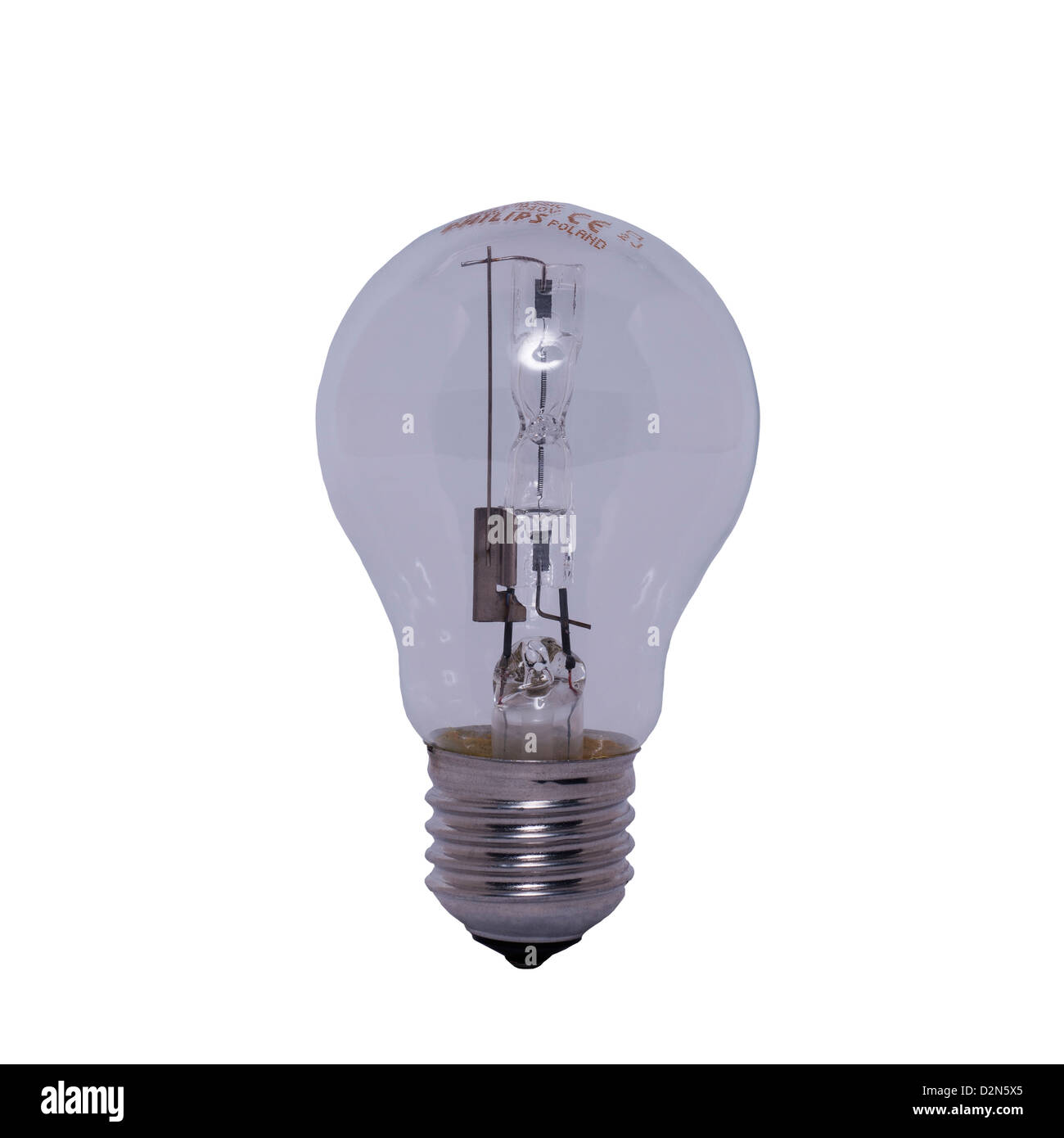 Una lampadina Philips EcoClassic da 70 watt lampadina alogena su sfondo bianco Foto Stock