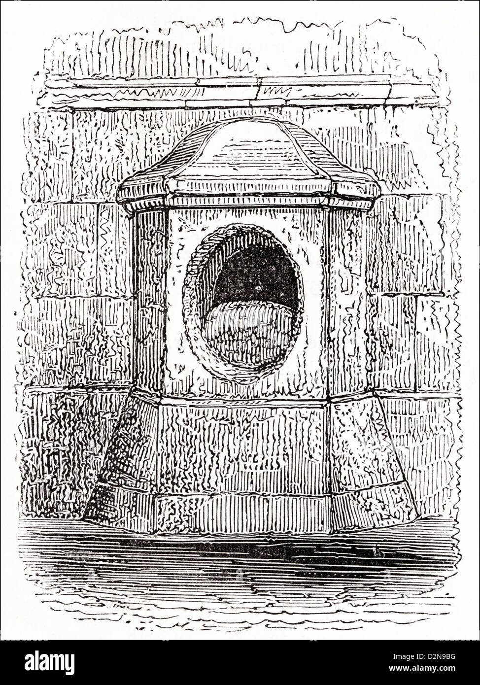 London Stone parte del muro romano di Londra Victorian xilografia incisione circa 1845 Foto Stock