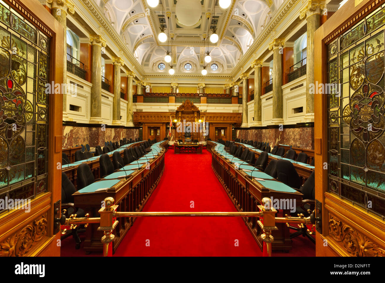 Assemblea legislativa camera legislativa in edifici della città capitale di Victoria, British Columbia, Canada. Foto Stock