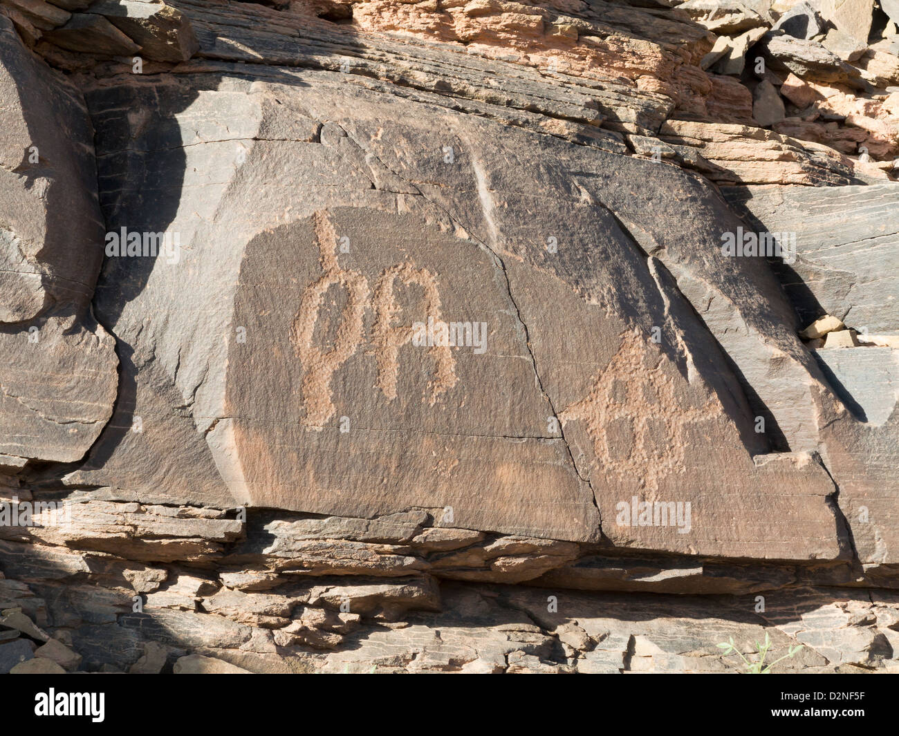 Arte rupestre in corrispondenza del sito di Foum Chenna, Oued Tasminaret Valley, Tinzouline, Valle di Draa, Marocco, Africa del Nord Foto Stock