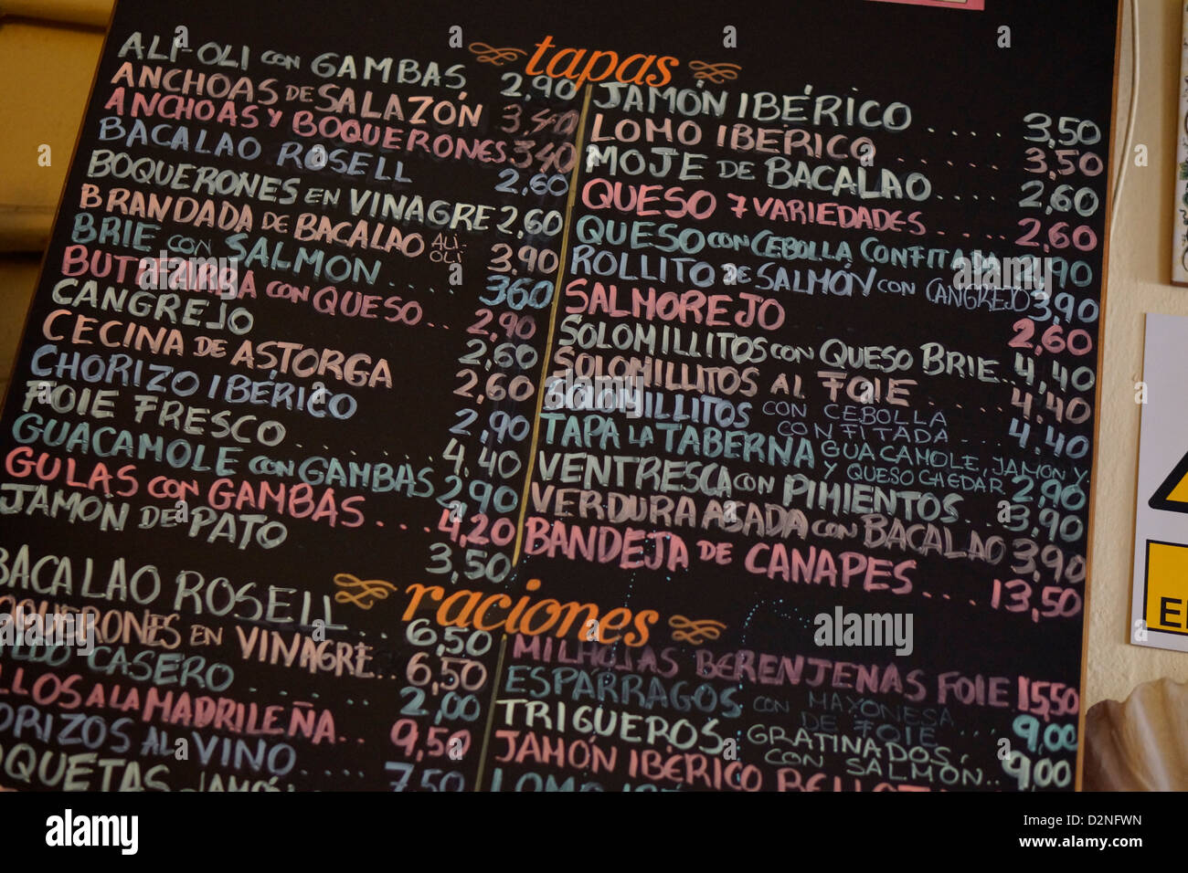 Madrid bar bodegas rosell spagna menu listino prezzo Foto Stock