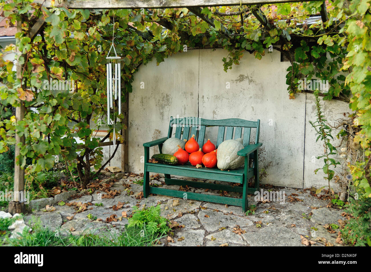 Dekoration mit Kuerbissen - Decorare con zucche • Landkreis Schwaebisch Hall, Baden-Wuerttemberg, Deutschland Foto Stock