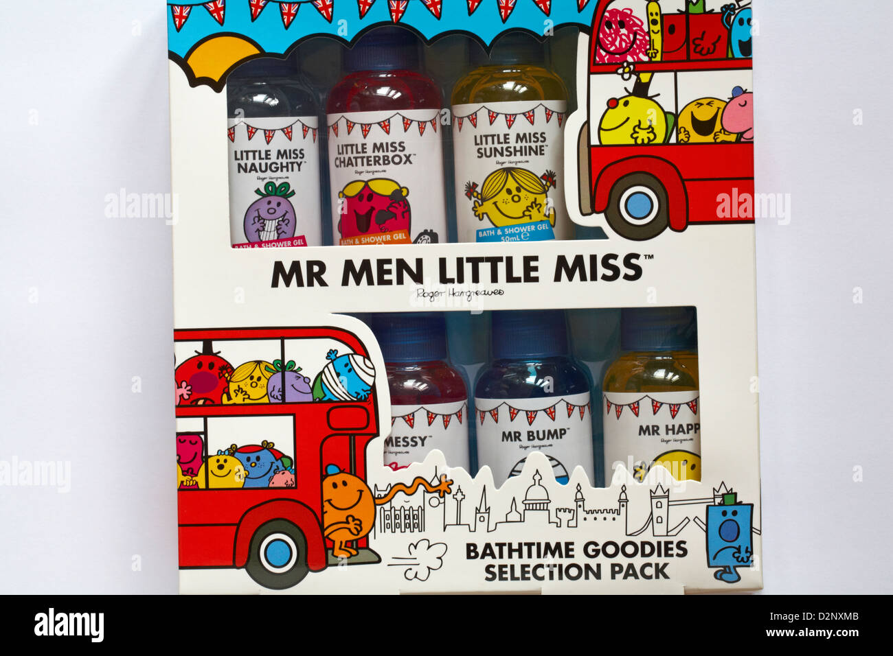 Mr Men e Little Miss Bathtime goodies pack di selezione su sfondo bianco Foto Stock