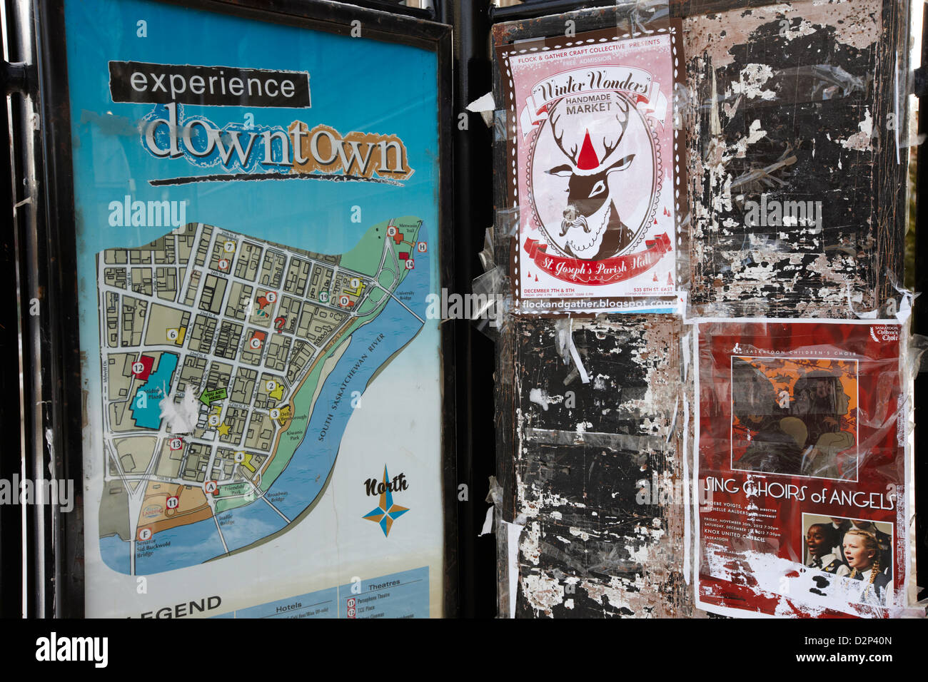 Mappa del centro di Saskatoon e poster di natale Saskatchewan Canada Foto Stock