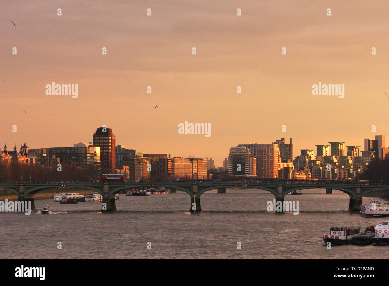 Westminster Bridge al tramonto, London, Regno Unito Foto Stock