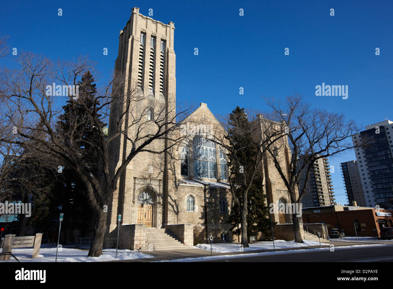 La terza avenue chiesa unita Saskatoon Saskatchewan Canada Foto Stock
