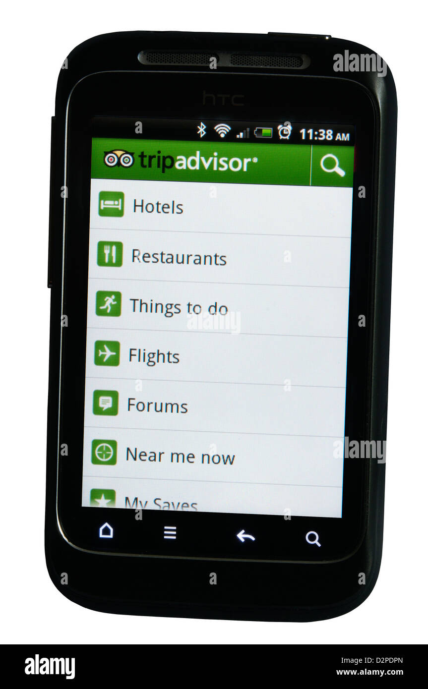 Di viaggio TripAdvisor revisione sito web app su un telefono cellulare. Foto Stock