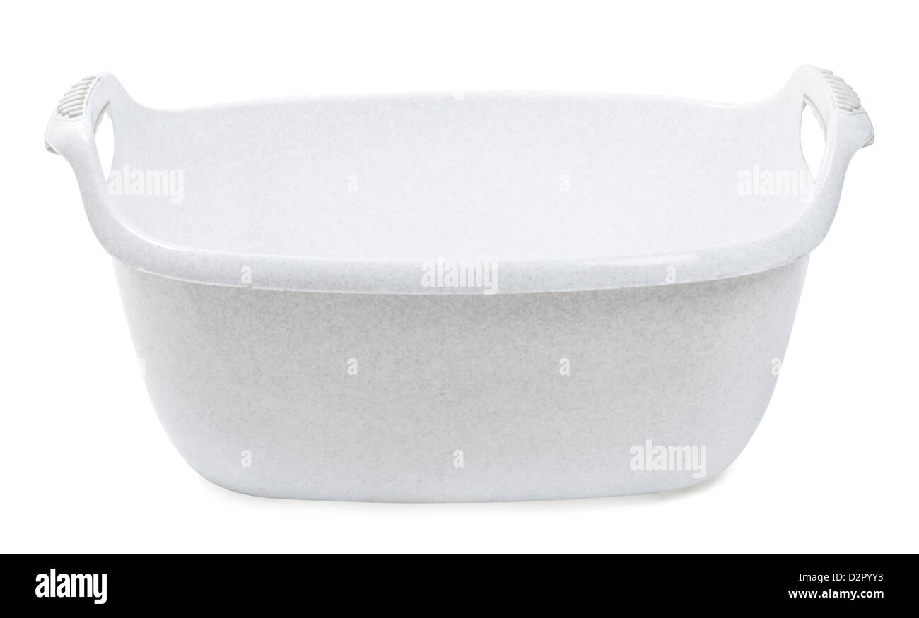 In plastica grigia bacino di lavaggio isolata su bianco Foto Stock