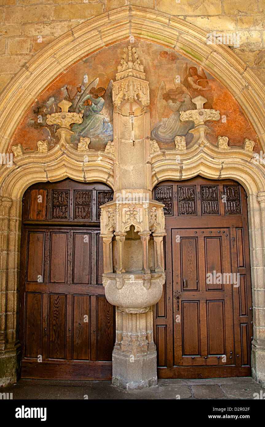Dipinto di portico, San Melaine chiesa risalente al XV secolo, gotico fiammeggiante, Morlaix, Finisterre, Bretagna, Francia, Europa Foto Stock