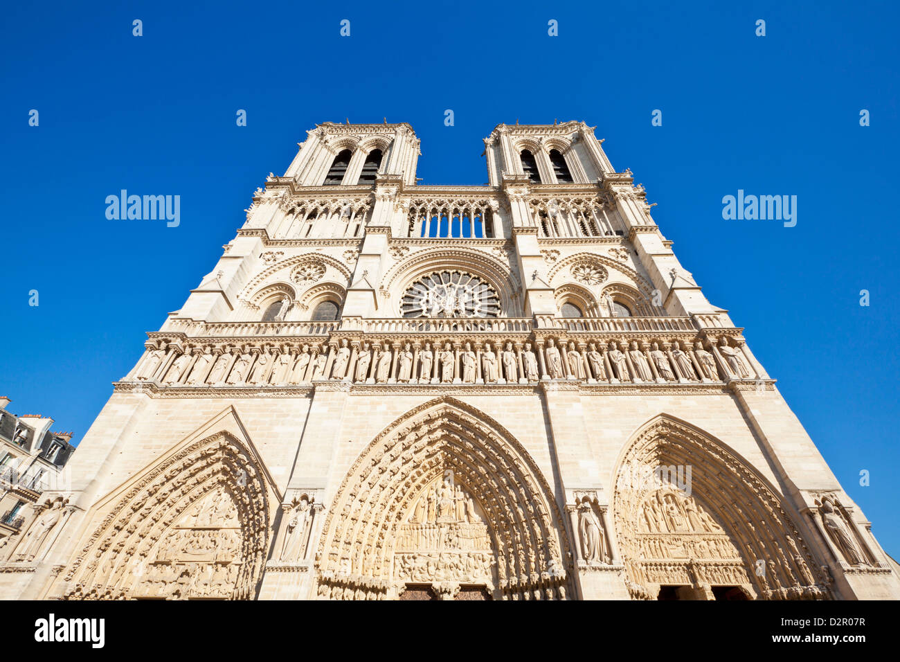 Facciata della cattedrale di Notre Dame, l'Ile de la Cite, Parigi, Francia, Europa Foto Stock