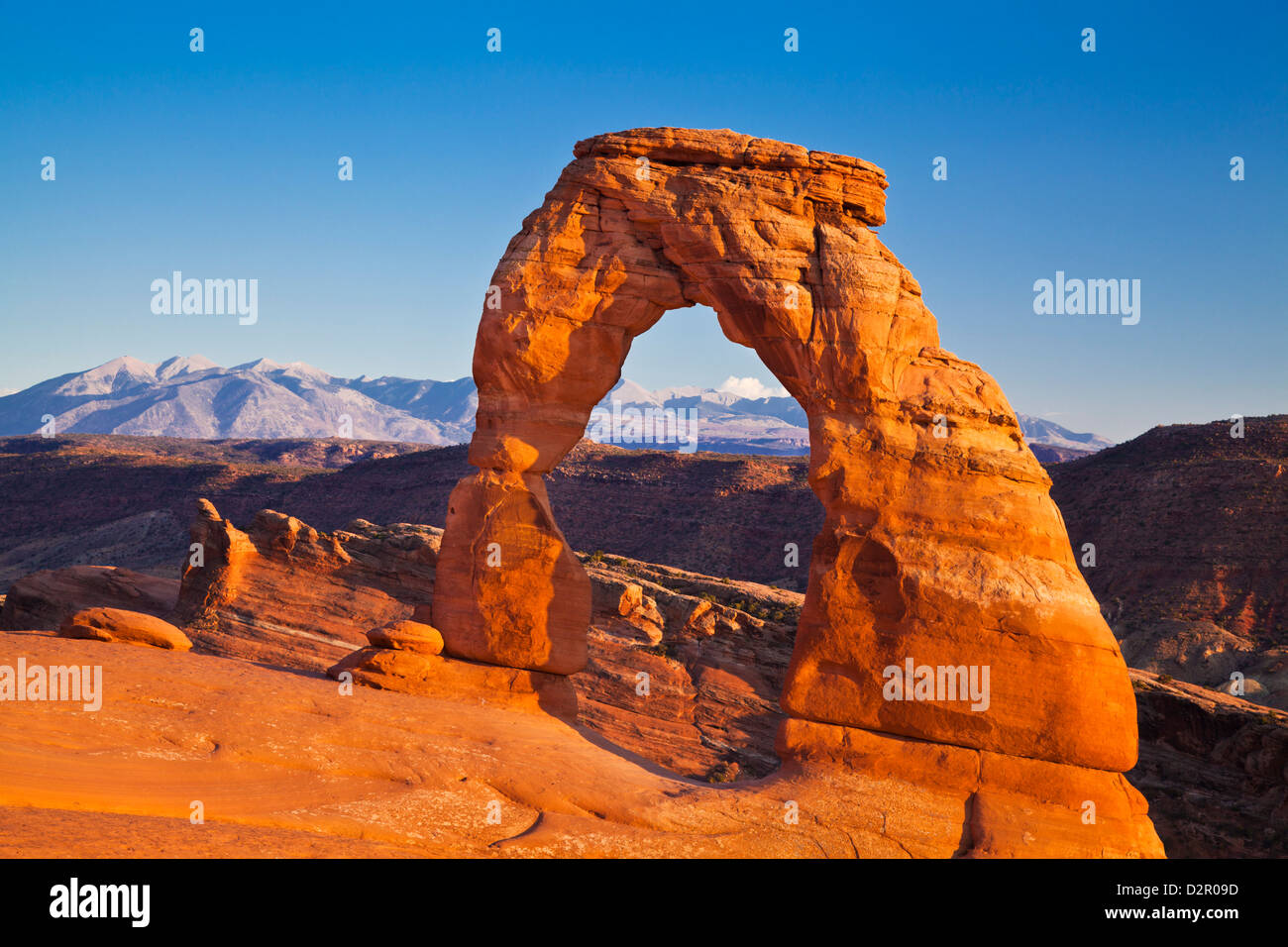 Delicate Arch, Arches National Park, vicino a Moab, Utah, Stati Uniti d'America, America del Nord Foto Stock