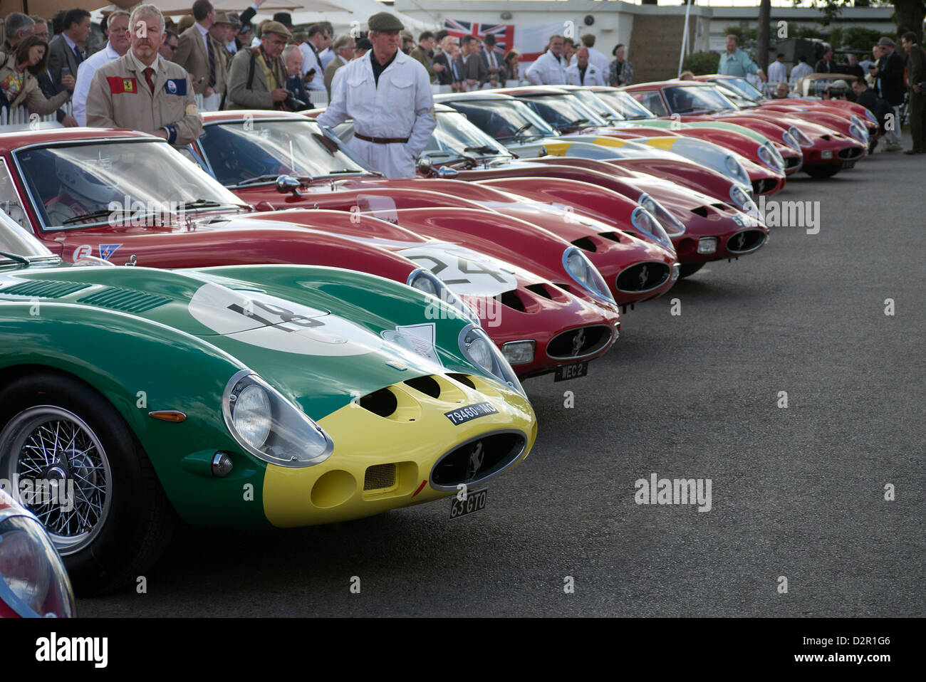 Anni sessanta Ferrari 250 GTO racing cars nel paddock prima di GTO gara a Goodwood gara incontro Foto Stock