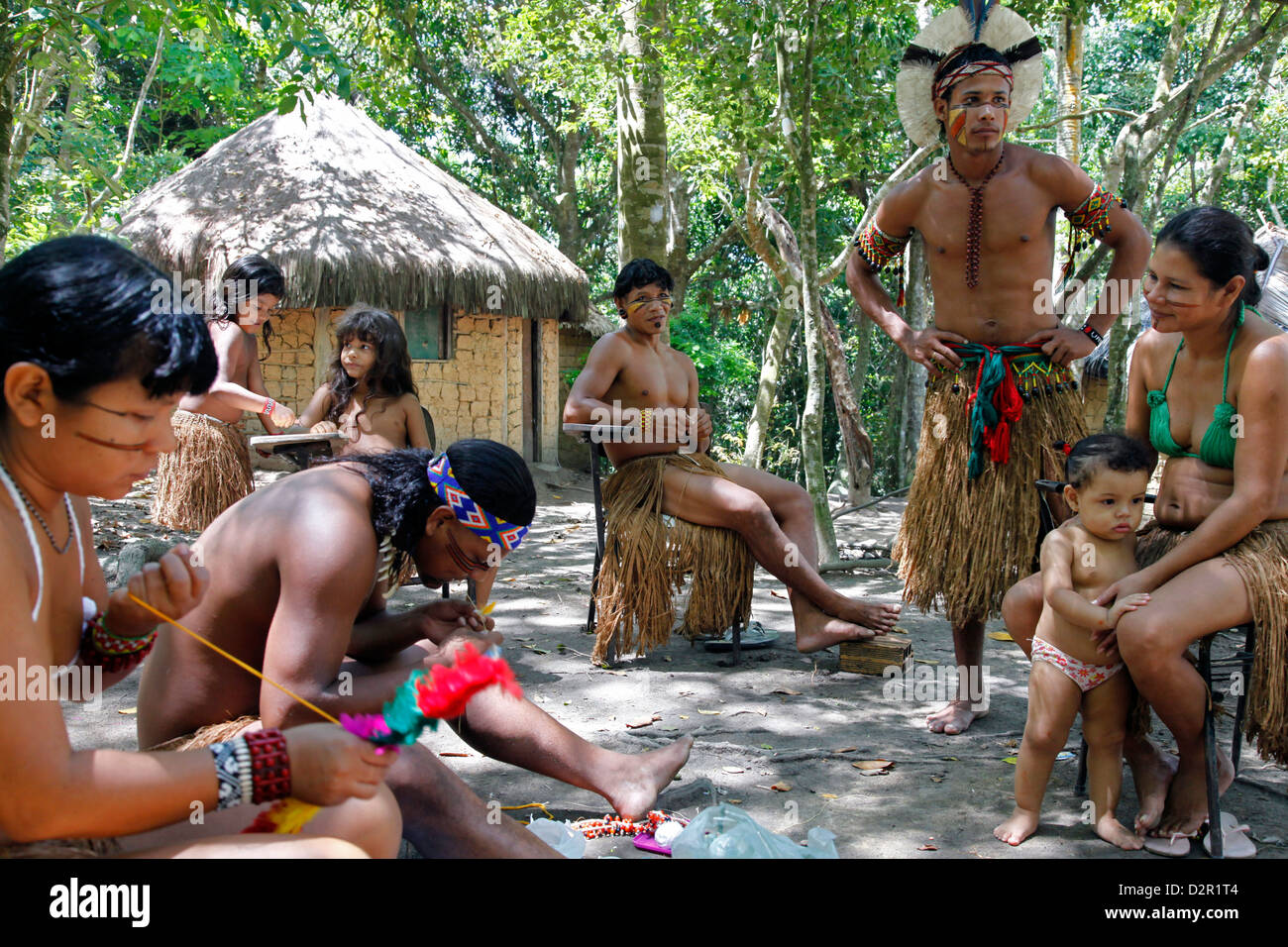 Pataxo popolo indiano alla Reserva Indigena da Jaqueira vicino a Porto Seguro, Bahia, Brasile, Sud America Foto Stock