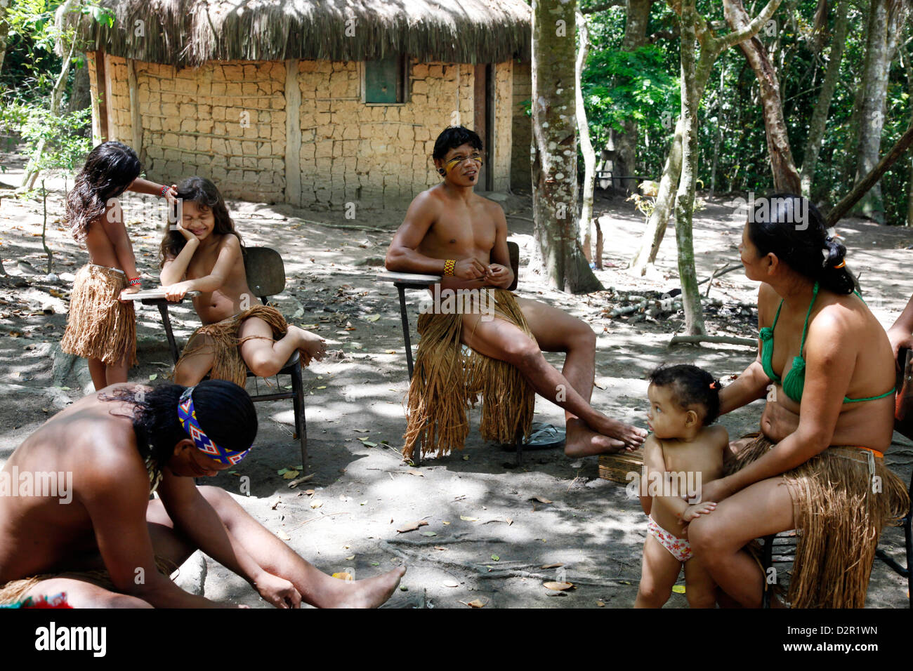 Pataxo popolo indiano alla Reserva Indigena da Jaqueira vicino a Porto Seguro, Bahia, Brasile, Sud America Foto Stock