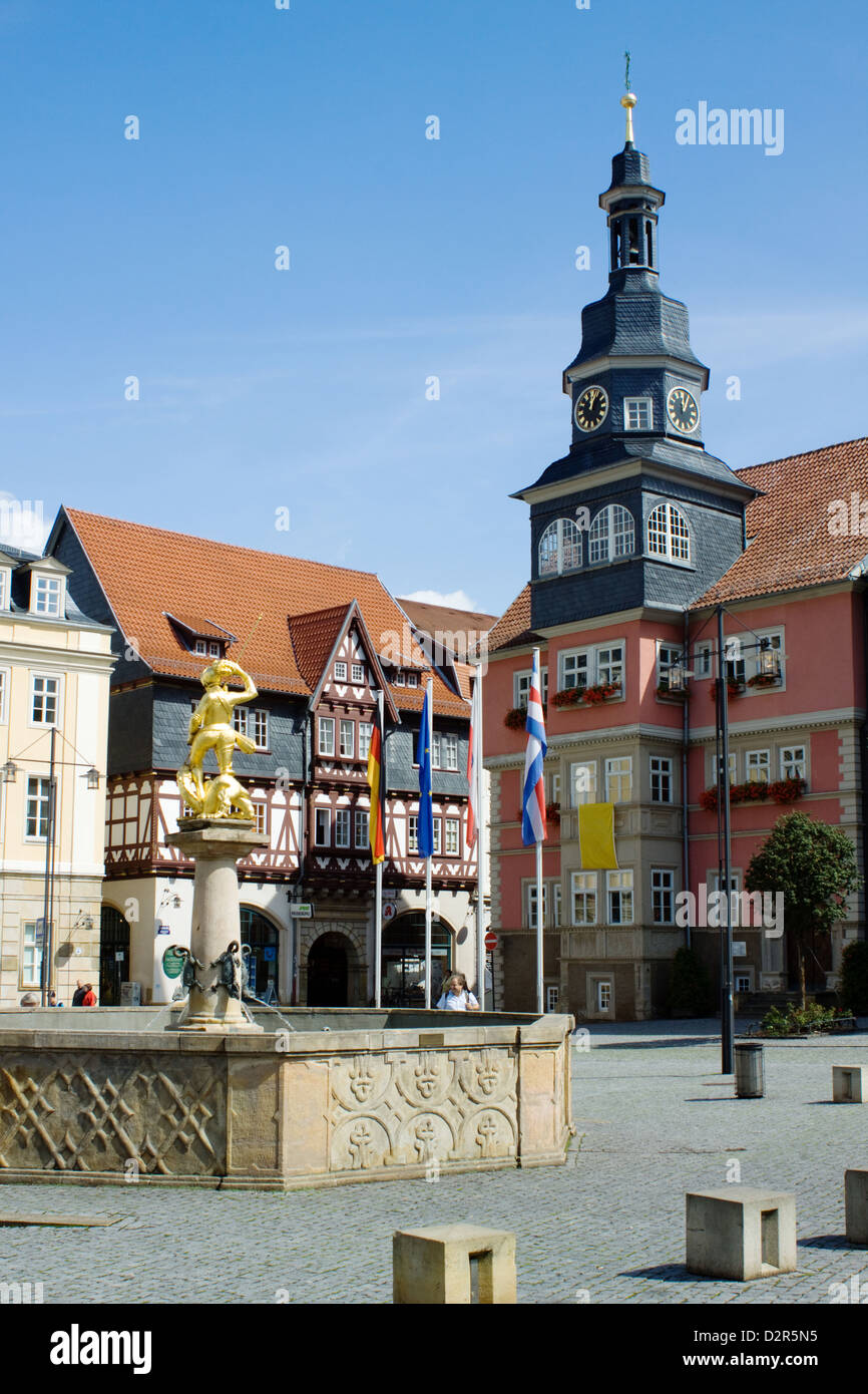 Il mercato, il Municipio e il Palazzo Comunale Eisenach Foto Stock