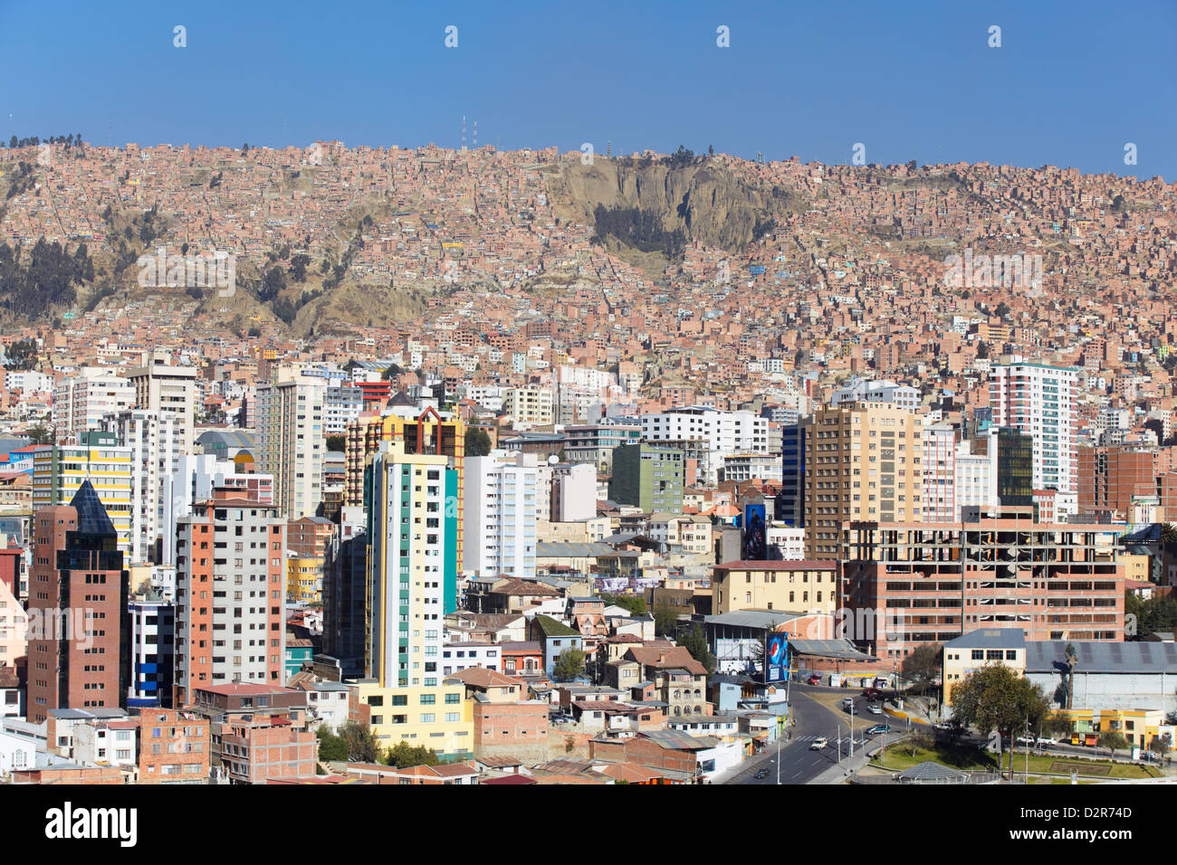 Vista del centro della città di La Paz, Bolivia, Sud America Foto Stock