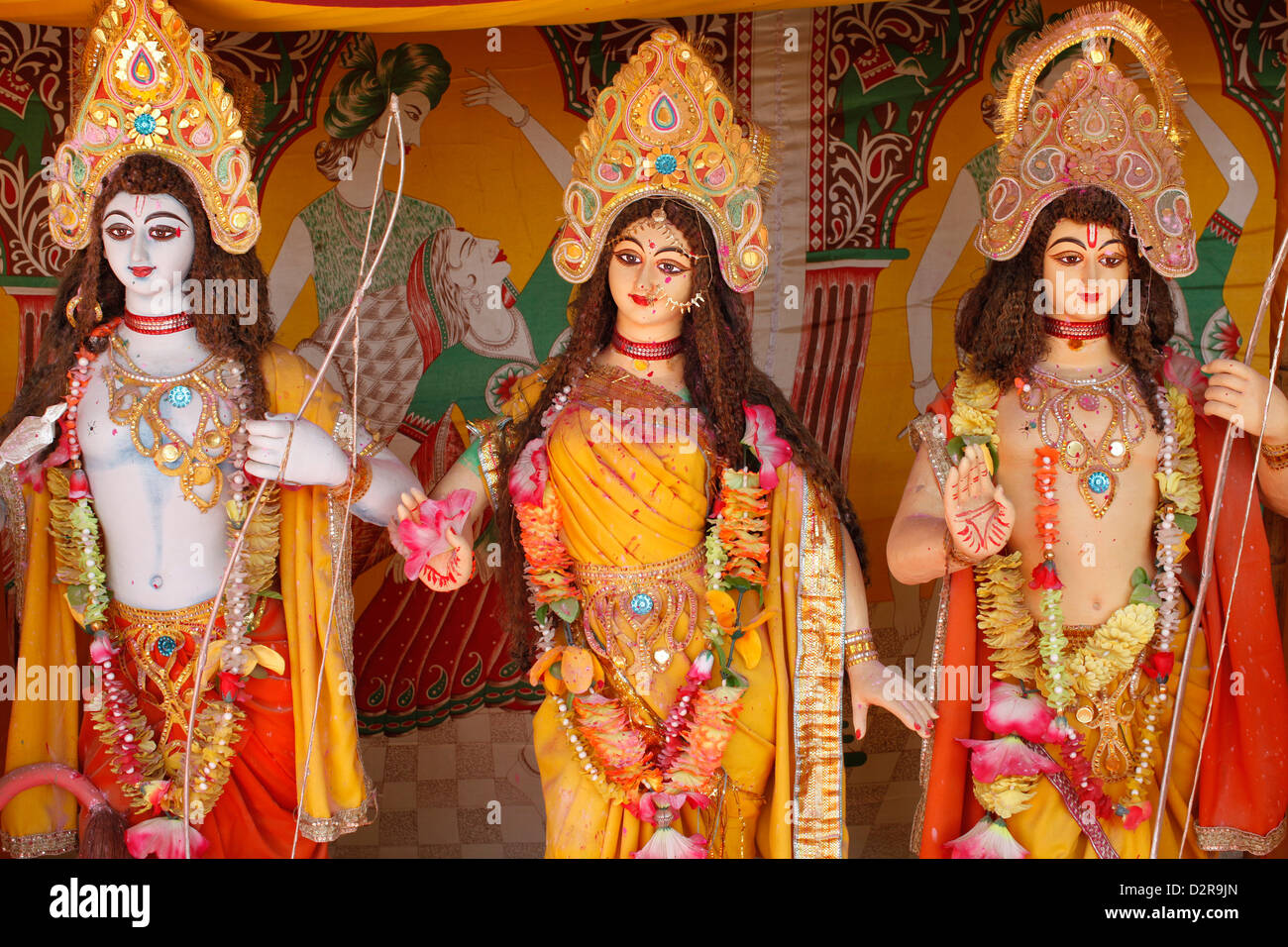 Rama, Sita e Rama nuovamente, Goverdan, Uttar Pradesh, India, Asia Foto Stock