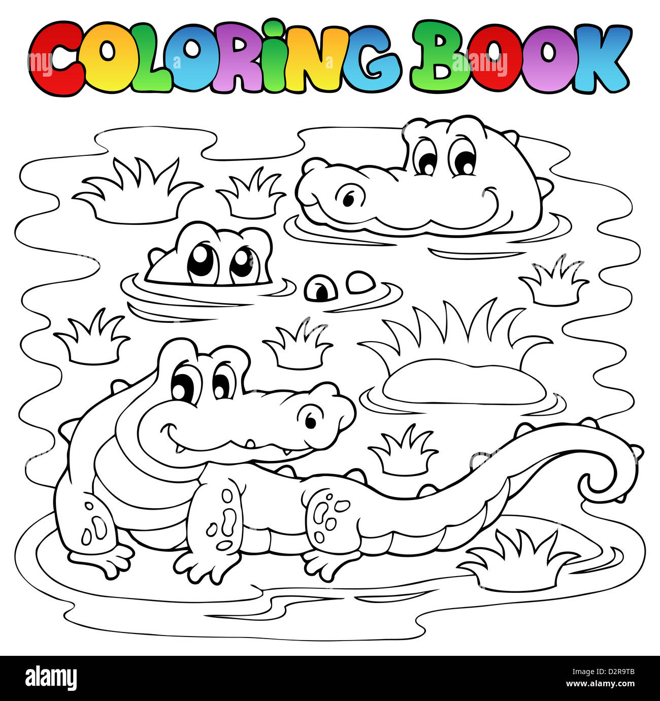 Libro da colorare coccodrillo immagine 1 - foto illustrazione. Foto Stock