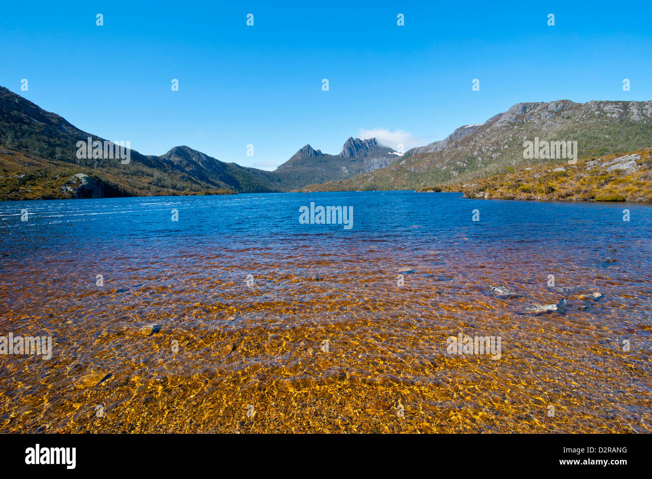 Lago di colomba e Cradle Mountain, Cradle Mountain-Lake St Clair National Park, la Tasmania, Australia Foto Stock