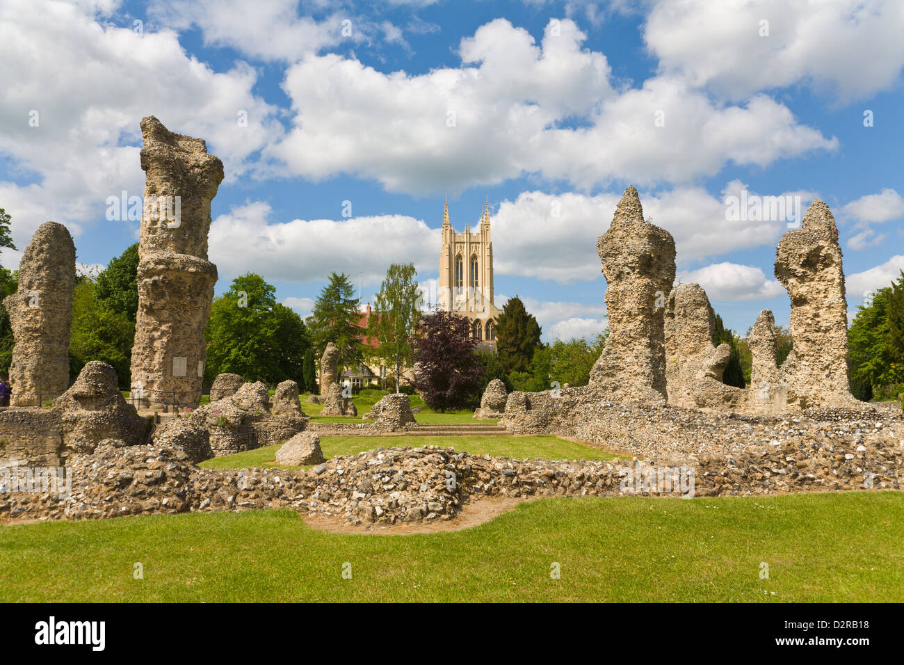La cattedrale e le rovine dell'Abbazia di Bury St Edmunds Suffolk in Inghilterra Foto Stock