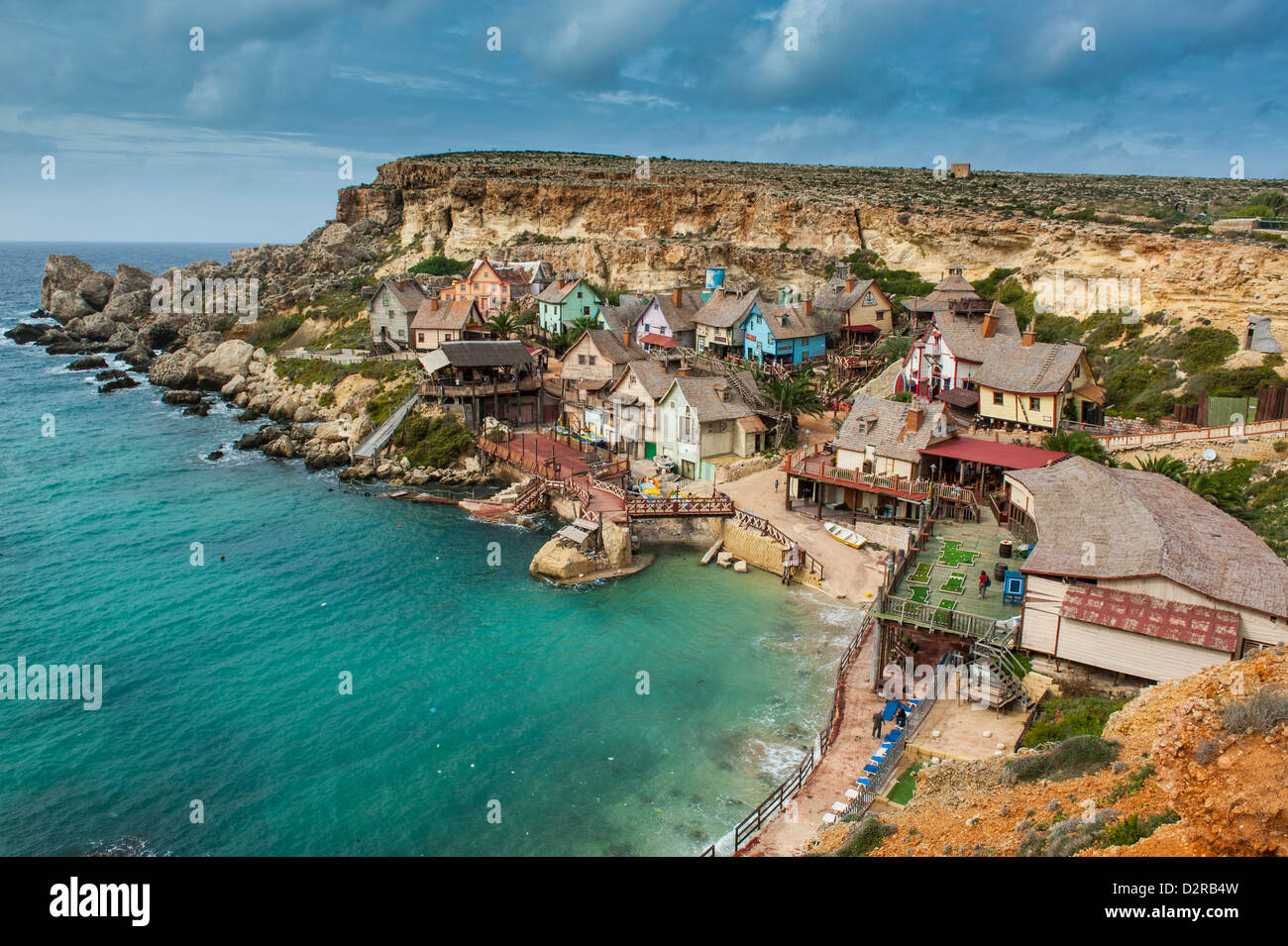 Popeye village, ex set cinematografico e ora parco divertimenti, Malta, Mediterraneo, Europa Foto Stock