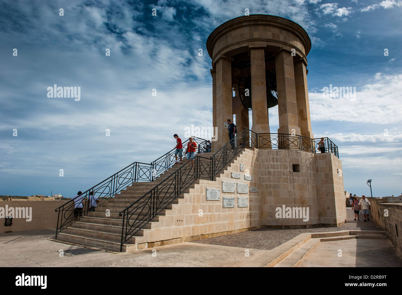 Assedio Bell memorial, Valletta, Sito Patrimonio Mondiale dell'UNESCO, Malta, Europa Foto Stock