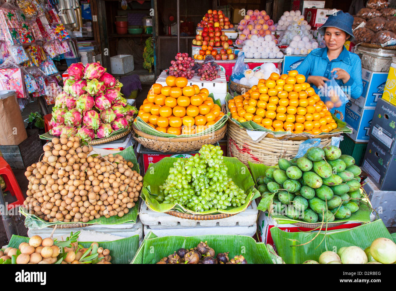 Frutta, il Mercato Centrale di Phnom Penh, Cambogia, Indocina, Asia sud-orientale, Asia Foto Stock