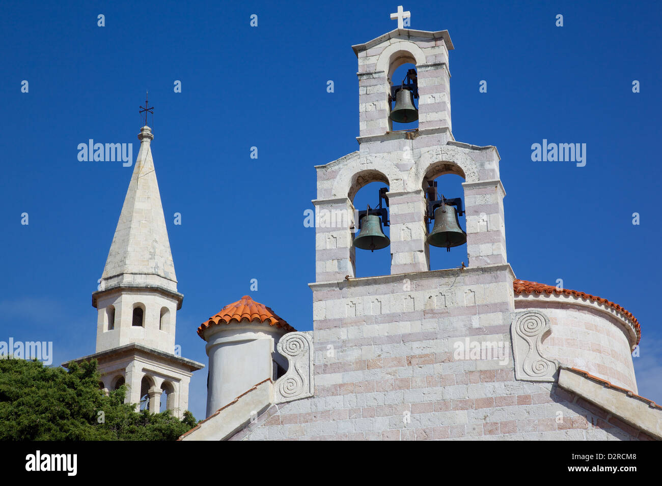Campanile della chiesa, Città Vecchia, Budva, Montenegro, Europa Foto Stock