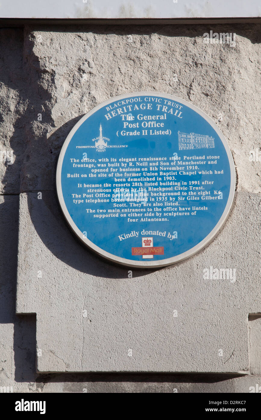 Blackpool Civic Trust. Una macchia blu sull'Heritage Trail, Blackpool, Lancashire, Regno Unito Foto Stock Blackpool Civic Trust. Una macchia blu sull'Heritage Trail, Blackpool, Lancashire, Regno Unito Foto Stock