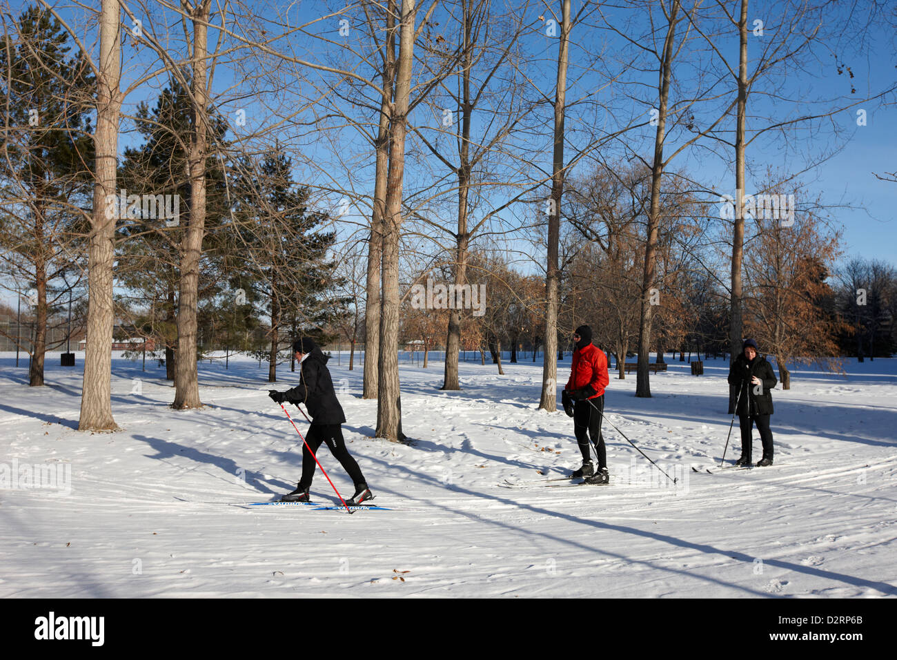 La gente lo sci di fondo in parenti park Saskatoon Saskatchewan Canada Foto Stock