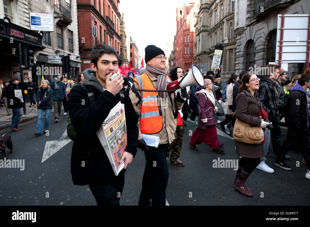 Marcia di protesta megafono altoparlante Foto Stock