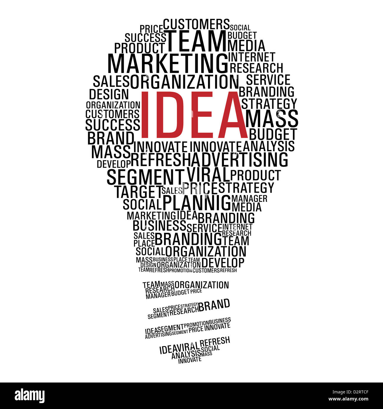 Lampadina della luce forma con un concetto di marketing parole isolate su bianco. File vettoriale stratificata per una facile manipolazione e colorazione personalizzata. Foto Stock