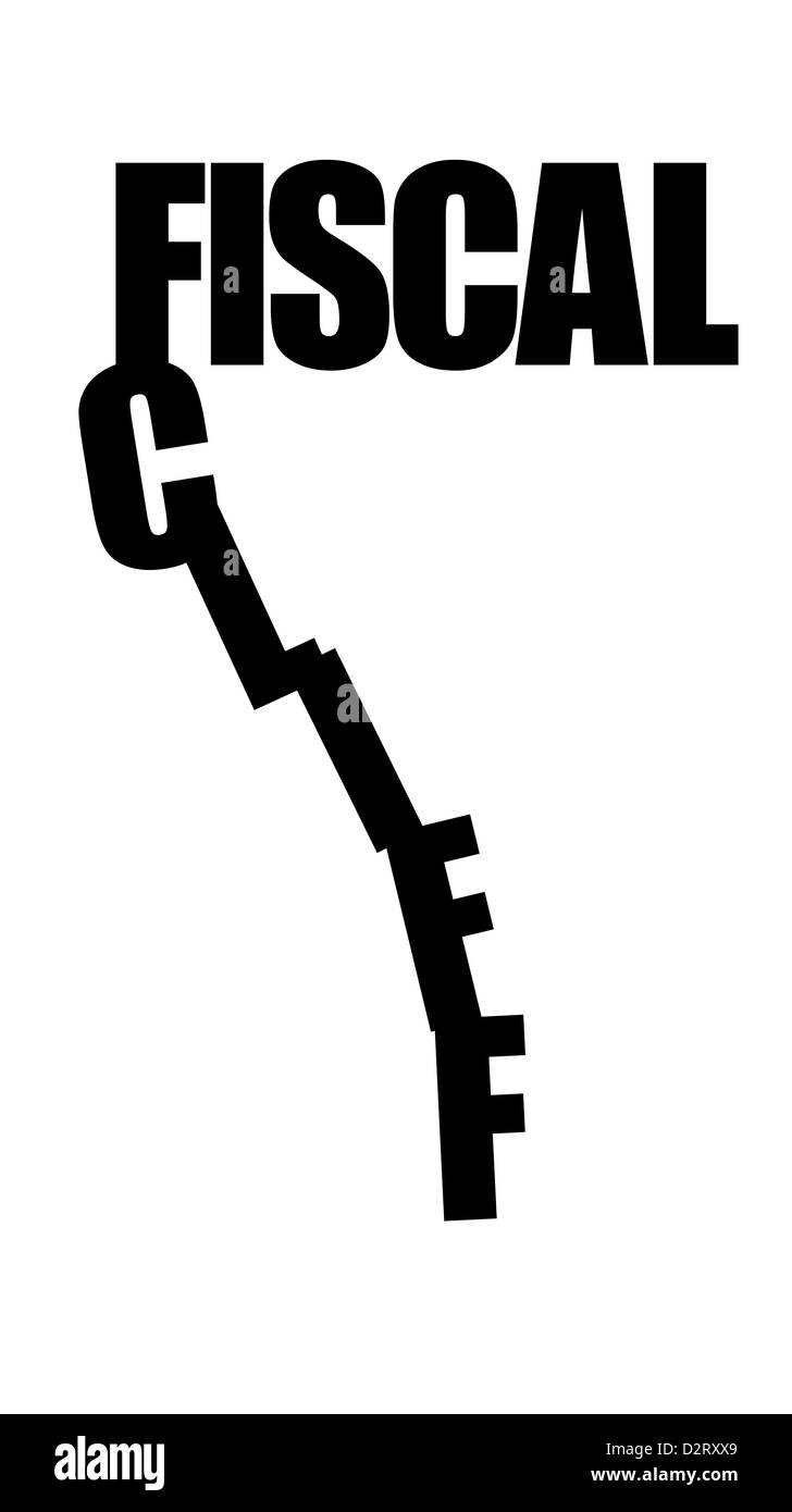 Le parole "fiscale cliff' con lettere raffigurante una pendenza ripida Foto Stock