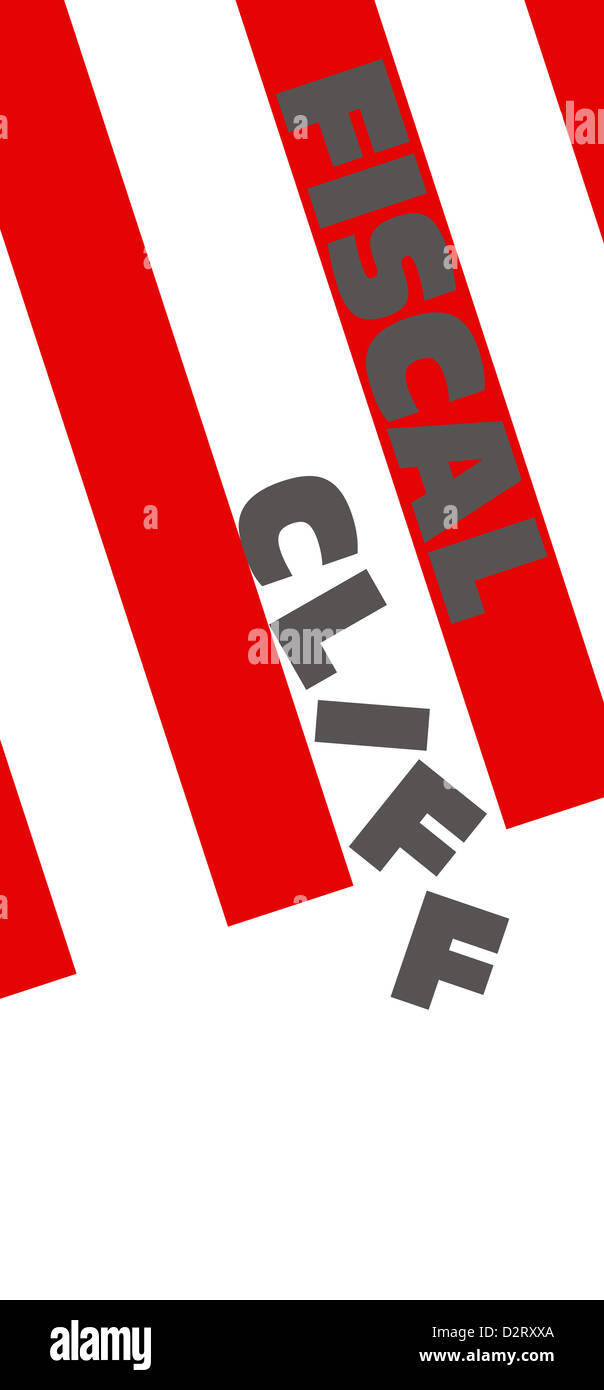 Scogliera fiscale parole contro bandiera degli Stati Uniti strisce con lettere che rientrano Foto Stock